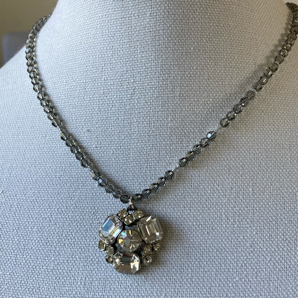 New Swarovski Crystal Necklace with Vintage Repurposed Pin as Pendant